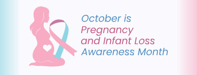 Silhouette of a woman in pink with the words "October is Pregnancy and Infant Loss Awareness Month"
