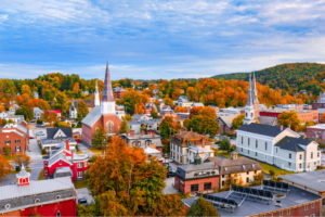 Autumn skyline in Montpelier, Vermont, USA autumn town skyline